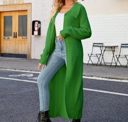 Full Size Collared Open Front Duster Cardigan