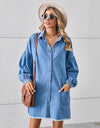 Button Up Pocketed Raw Hem Denim Dress