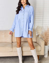 Button Up Collared Neck Flounce Sleeve Denim Dress