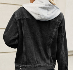 Drawstring Hooded Button Up Denim Jacket