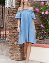 Off-Shoulder Knee-Length Denim Dress