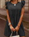 Full Size Ruffled Round Neck Cap Sleeve Denim Dress