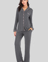 Collared Neck Long Sleeve Loungewear Set with Pockets