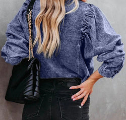Collared Neck Buttoned Denim Shirt