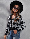 Geometric Button Up Long Sleeve Cardigan