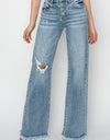 RISEN Mid Rise Button Fly Wide Leg Jeans