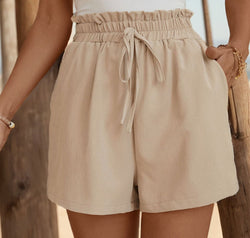 Tied Elastic Waist Shorts with Pockets