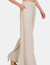 Zenana Pleated Linen Blend Wide Leg Pants