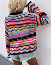 Chevron Stripes Openwork Cardigan