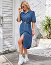 Button Up Dropped Shoulder Denim Dress