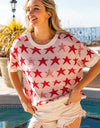 BiBi Star Pattern Round Neck Short Sleeve Knit Top