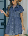 Button Front Raw Hem Denim Dress