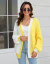 Open Front Contrast Color Balloon Sleeve Cardigan