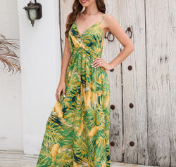 Printed Surplice Spaghetti Strap Dress