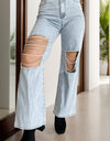 Distressed Bead Chain Straight Jeans