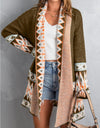 Geometric Open Front Long Sleeve Cardigan