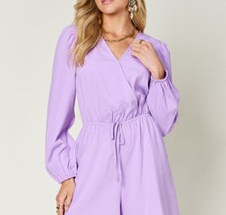 Double Take Full Size Drawstring Long Sleeve Romper