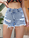 Distressed Raw Hem Denim Shorts