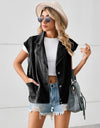 Pocketed Button Up Sleeveless Denim Jacket