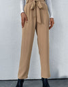 Belted Straight Leg Pants with Pockets