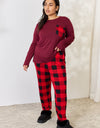 Zenana Full Size Plaid Round Neck Top and Pants Pajama Set