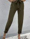 Tie Detail Belted Pants with Pockets