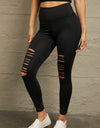 Double Take Wide Waistband Distressed Slim Fit Leggings