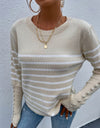 Angel Wings Striped Decorative Button Knit Top