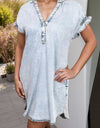 Full Size Notched Short Sleeve Denim Dress