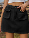 Pocketed Elastic Waist Denim Skirt