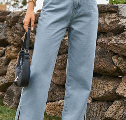 High Waist Loose Fit Ankle Slit Jeans