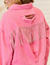 Distressed Fringe Trim Denim Jacket