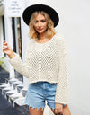 Round Neck Openwork Dropped Shoulder Knit Top