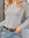 Ribbed Round Neck Long Sleeve Knit Top