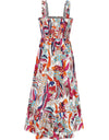 Smocked Printed Square Neck Sleeveless Dress