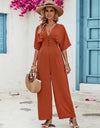 Honey Decorative Button V-Neck Half Sleeve Jumpsuit