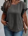 Plus Size Ruffled Round Neck Short Sleeve Blouse