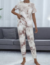 Shiny Tie-Dye Round Neck Short Sleeve Top and Pants Lounge Set