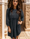 Round Neck Balloon Sleeve Mini Denim Dress