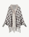 Houndstooth Fringe Hem Poncho