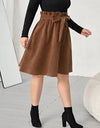 Plus Size Tied Decorative Button Paperbag Waist Skirt