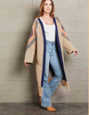 Geometric Fringe Hem Open Front Duster Cardigan