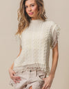 BiBi Layered Pleat Chiffon Edge Cable Knit Top