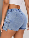 Mid-Rise Waist Denim Shorts with Pockets