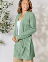 Basic Bae Full Size Ribbed Open Front Cardigan with Pockets