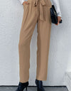 Belted Straight Leg Pants with Pockets