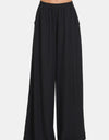 Zenana Pleated Linen Blend Wide Leg Pants