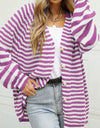 Striped Button Up Long Sleeve Cardigan