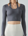 Halter Neck Long Sleeve Cropped Sports Top