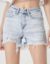 RISEN Raw Hem Distressed High Rise Denim Shorts